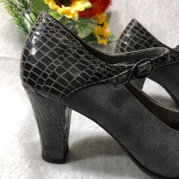 Gray Suede/Croc Heeled Mary Jane Pumps - Picture 10 of 16